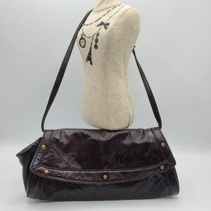 Vintage Y2K Hype Leather Shoulder Bag Baguette Flannel Lined Retro Brown
